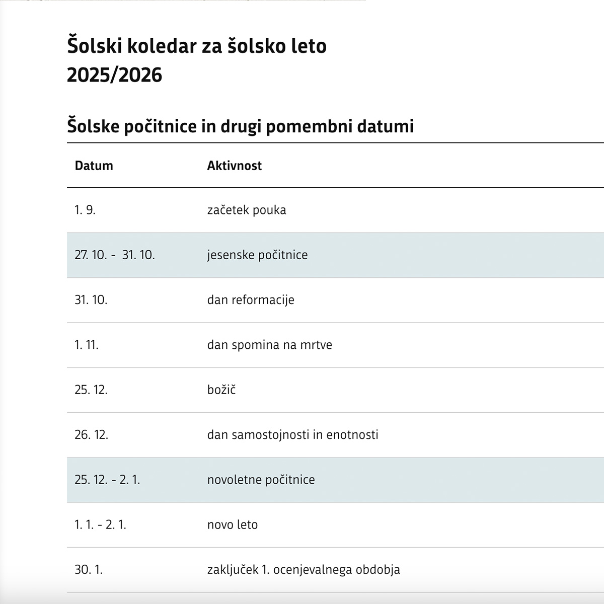 koledar OŠ 25/26