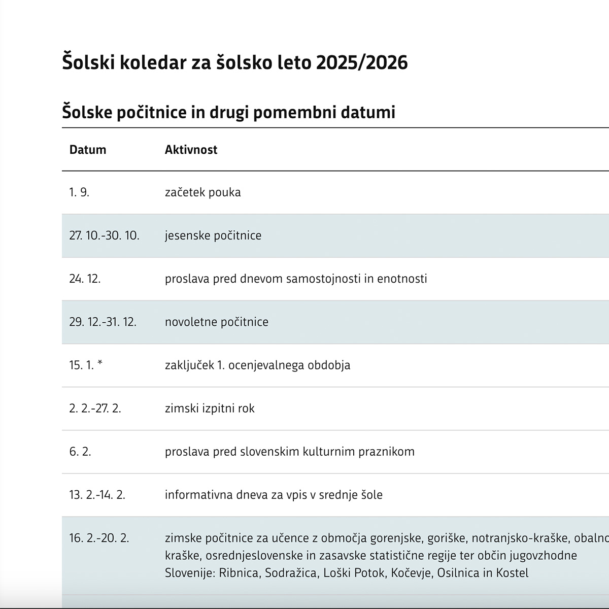 koledar SŠ 25/26